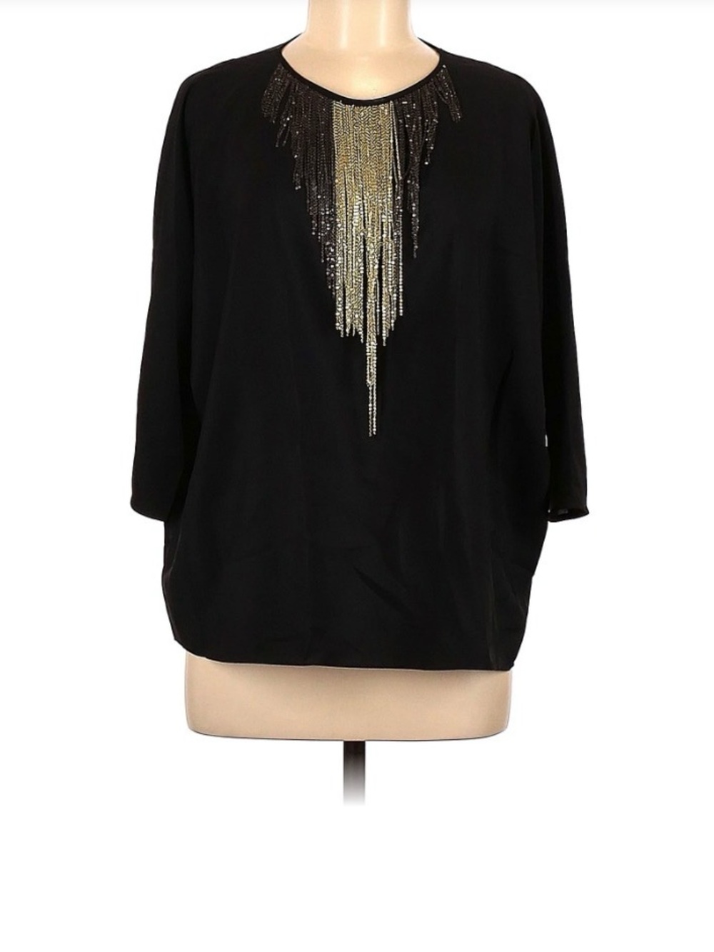 Ted Baker London Black Women's Top with Gold Beaded Fringe size Small